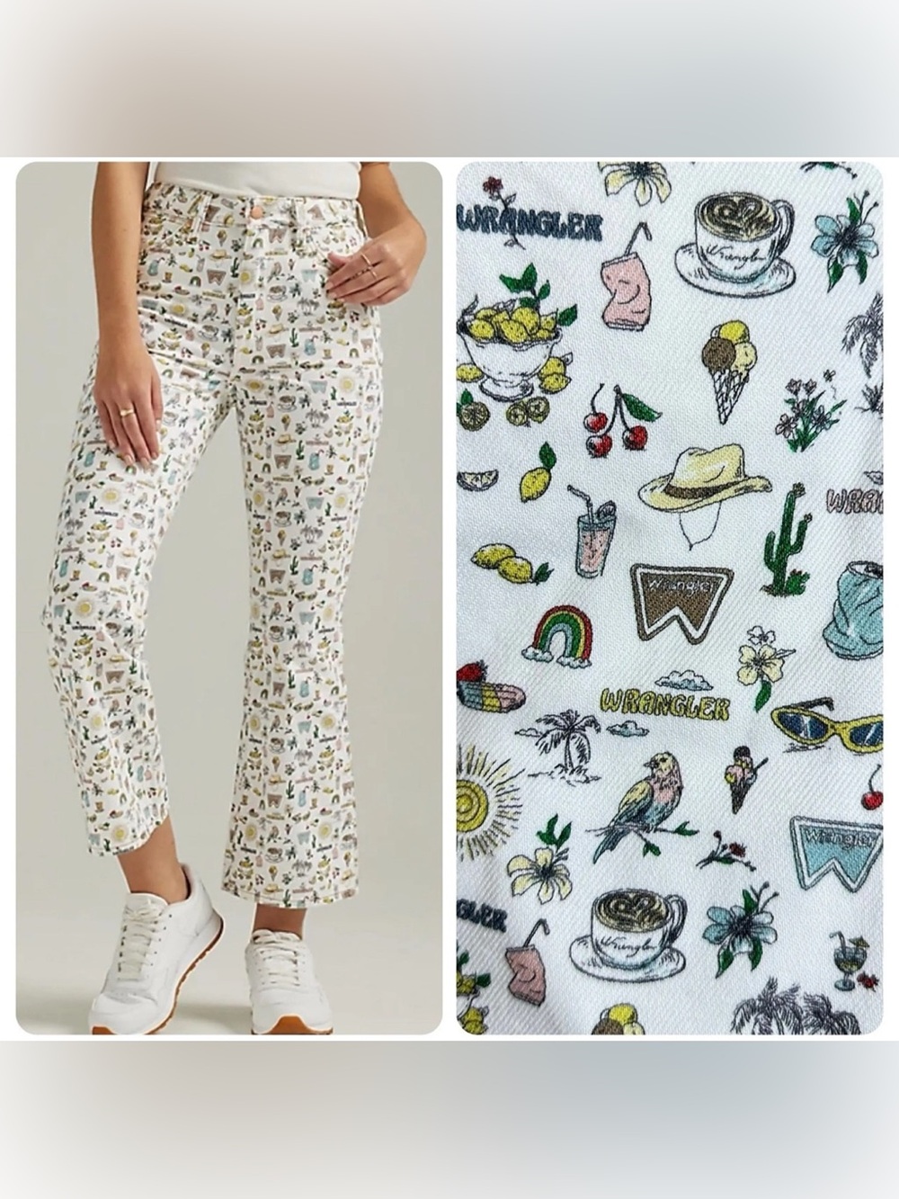 Wrangler Vintage Life's Lemons Print Kick Flare Denim Jeans 29